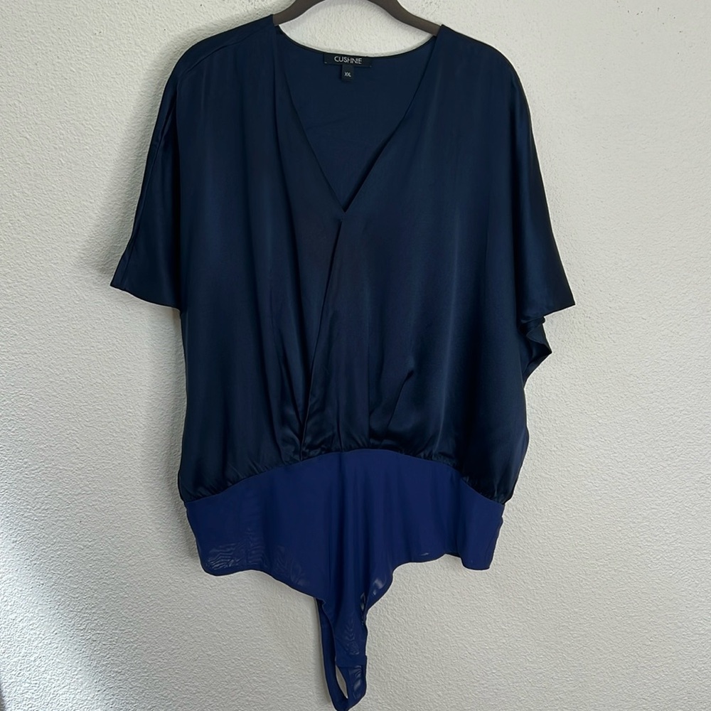 Cushnie Navy Blue Silk Bodysuit  size XXL - Picture 2 of 8